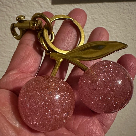 Gold and Pink Cherry sparkle bag charm for your coach bag - Picture 3 of 4